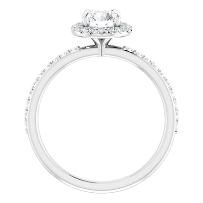 14K White Gold 0.99 CTW Round Halo Pavé Diamond Engagement Ring-diamondnetjewellery