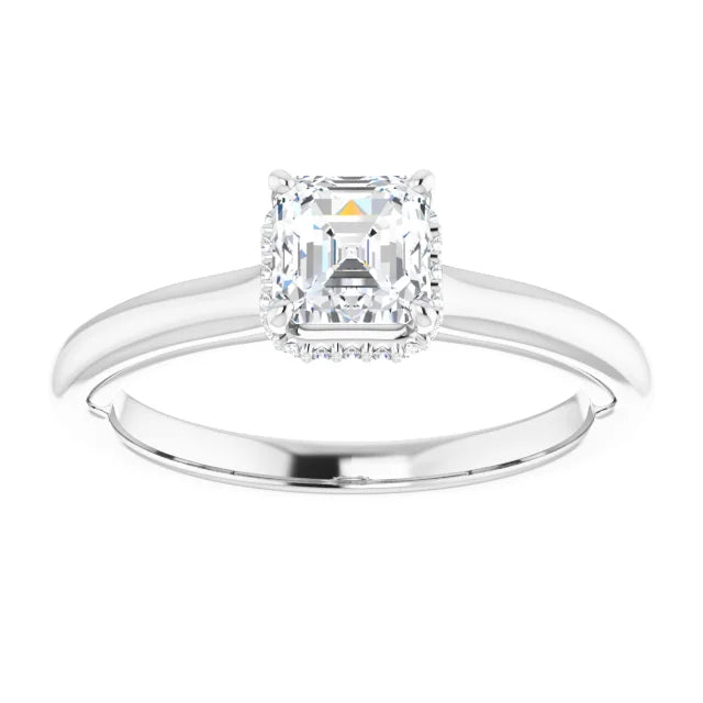 14K White Gold 0.75 CTW Asscher Halo Diamond Engagement Ring