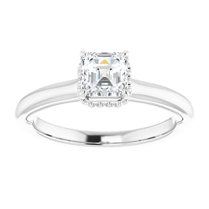 14K White Gold 0.75 CTW Asscher Halo Diamond Engagement Ring