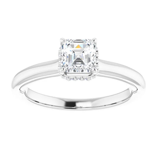 14K White Gold 0.75 CTW Asscher Halo Diamond Engagement Ring