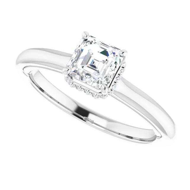 14K White Gold 0.75 CTW Asscher Halo Diamond Engagement Ring