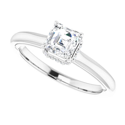 14K White Gold 0.75 CTW Asscher Halo Diamond Engagement Ring