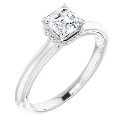 14K White Gold 0.75 CTW Asscher Halo Diamond Engagement Ring