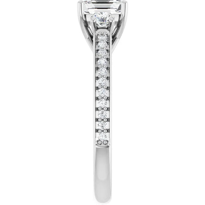 14K White Gold 2.49 CTW Emerald Three-Stone Pavé Diamond Engagement Ring