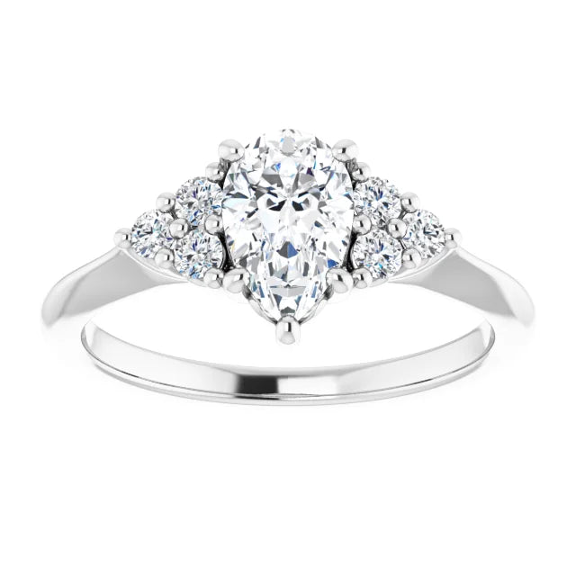 14K White Gold 0.89 CTW Pear Cluster-Shoulder Diamond Engagement Ring