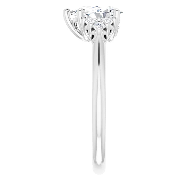 14K White Gold 0.89 CTW Pear Cluster-Shoulder Diamond Engagement Ring