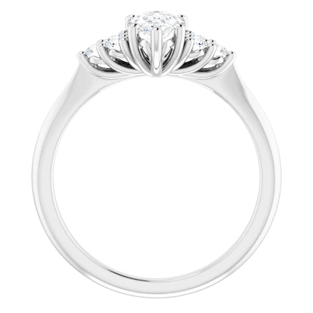 14K White Gold 0.89 CTW Pear Cluster-Shoulder Diamond Engagement Ring