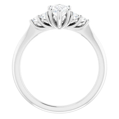 14K White Gold 0.89 CTW Pear Cluster-Shoulder Diamond Engagement Ring