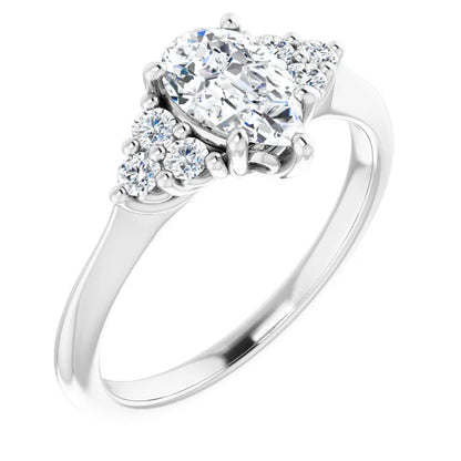14K White Gold 0.89 CTW Pear Cluster-Shoulder Diamond Engagement Ring