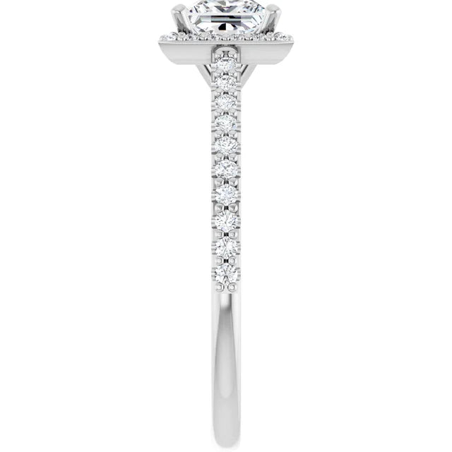 14K White Gold 1.00 CTW Princess Cut Halo Pave Diamond Engagement Ring-diamondnetjewellery
