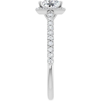 14K White Gold 1.00 CTW Princess Cut Halo Pave Diamond Engagement Ring-diamondnetjewellery