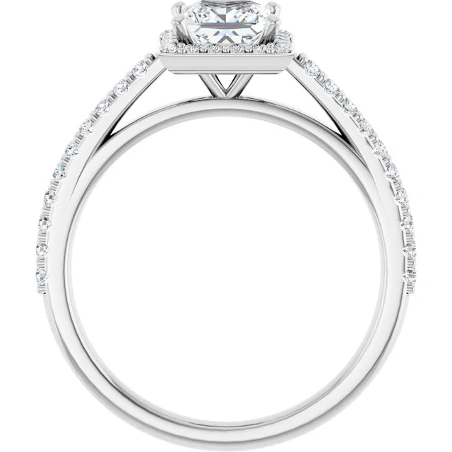 14K White Gold 1.00 CTW Princess Cut Halo Pave Diamond Engagement Ring-diamondnetjewellery