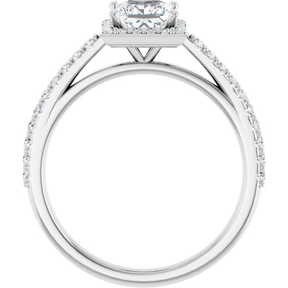 14K White Gold 1.00 CTW Princess Cut Halo Pave Diamond Engagement Ring-diamondnetjewellery