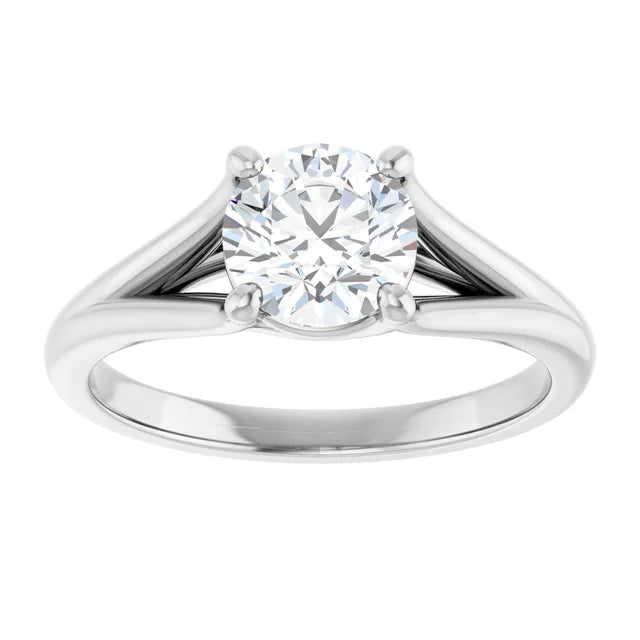 14K White Gold 1.00 CTW Split Shank Round Solitaire Diamond Engagement Ring-diamondnetjewellery