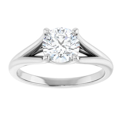 14K White Gold 1.00 CTW Split Shank Round Solitaire Diamond Engagement Ring-diamondnetjewellery