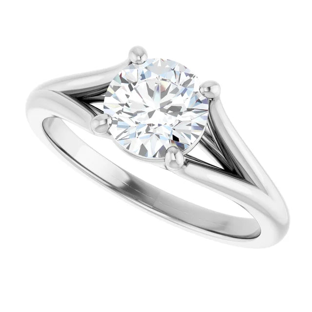 14K White Gold 1.00 CTW Split Shank Round Solitaire Diamond Engagement Ring-diamondnetjewellery