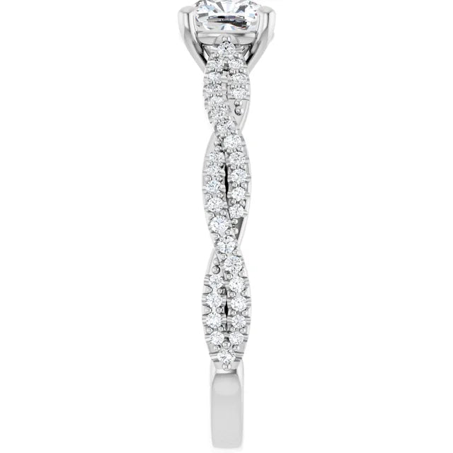 14K White Gold 1.01 CTW Cushion Cut Twisted Shank Pavé Diamond Engagement Ring-diamondnetjewellery