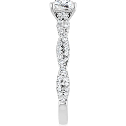 14K White Gold 1.01 CTW Cushion Cut Twisted Shank Pavé Diamond Engagement Ring-diamondnetjewellery