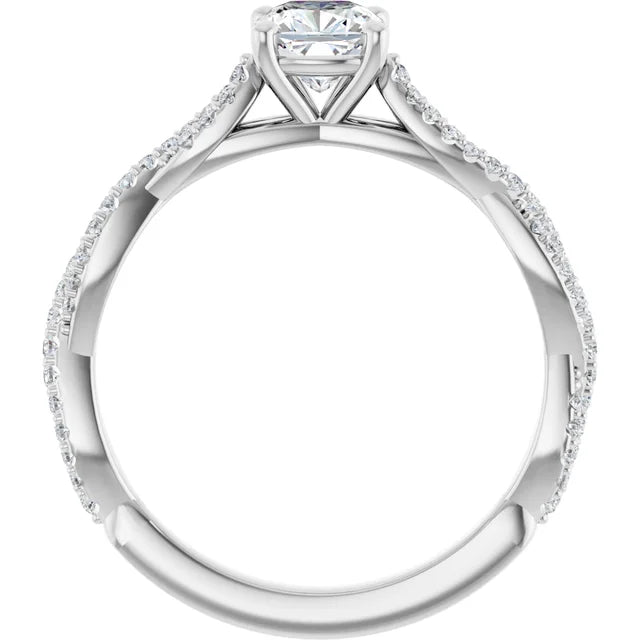 14K White Gold 1.01 CTW Cushion Cut Twisted Shank Pavé Diamond Engagement Ring-diamondnetjewellery