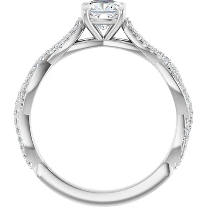14K White Gold 1.01 CTW Cushion Cut Twisted Shank Pavé Diamond Engagement Ring-diamondnetjewellery