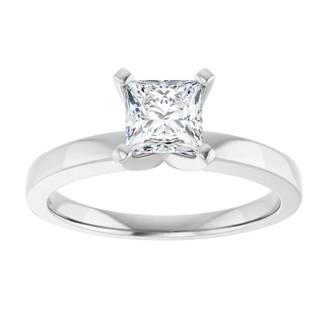 14K White Gold 1.01 CTW Princess Classic Solitaire Diamond Engagement Ring