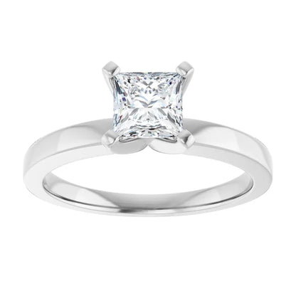 14K White Gold 1.01 CTW Princess Classic Solitaire Diamond Engagement Ring