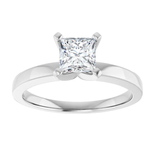 14K White Gold 1.01 CTW Princess Classic Solitaire Diamond Engagement Ring