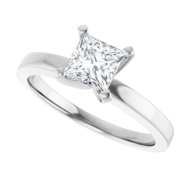 14K White Gold 1.01 CTW Princess Classic Solitaire Diamond Engagement Ring