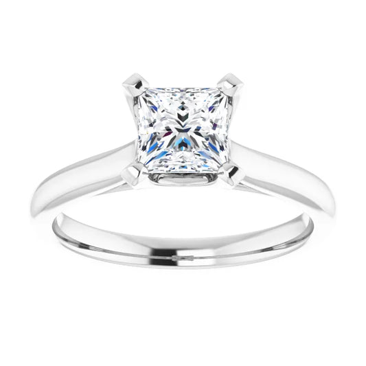 14K White Gold 1.01 CTW Princess Cut Cathedral Solitaire Diamond Engagement Ring