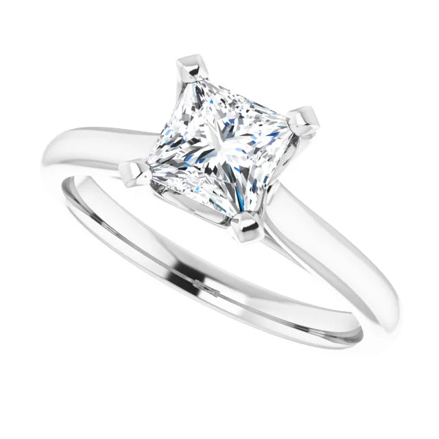 14K White Gold 1.01 CTW Princess Cut Cathedral Solitaire Diamond Engagement Ring