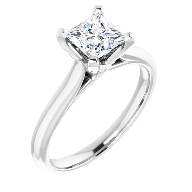 14K White Gold 1.01 CTW Princess Cut Cathedral Solitaire Diamond Engagement Ring
