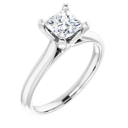 14K White Gold 1.01 CTW Princess Cut Cathedral Solitaire Diamond Engagement Ring