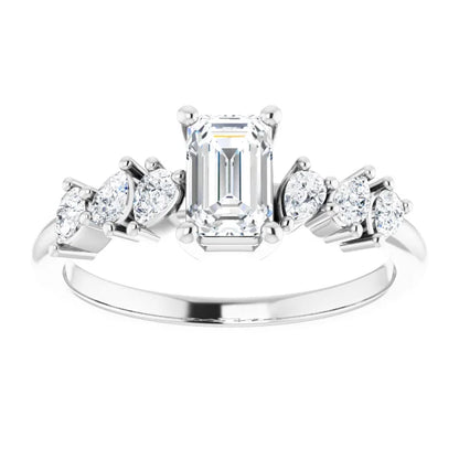 14K White Gold 1.02 CTW Emerald Cut Three-stone Diamond Engagement Ring