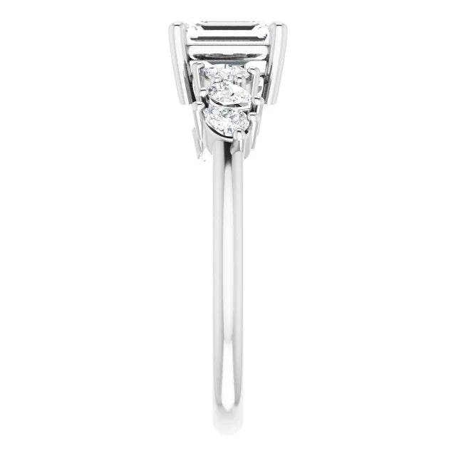 14K White Gold 1.02 CTW Emerald Cut Three-stone Diamond Engagement Ring