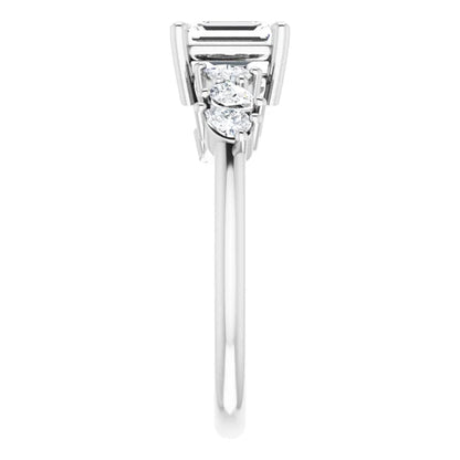14K White Gold 1.02 CTW Emerald Cut Three-stone Diamond Engagement Ring