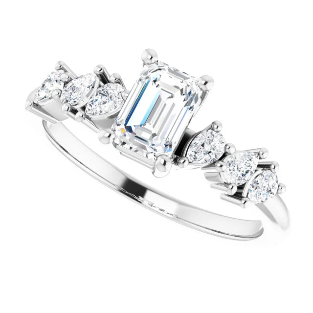 14K White Gold 1.02 CTW Emerald Cut Three-stone Diamond Engagement Ring