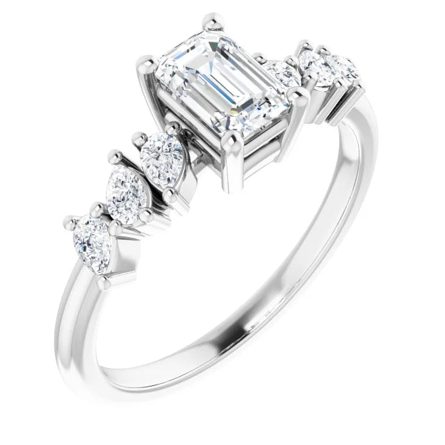 14K White Gold 1.02 CTW Emerald Cut Three-stone Diamond Engagement Ring