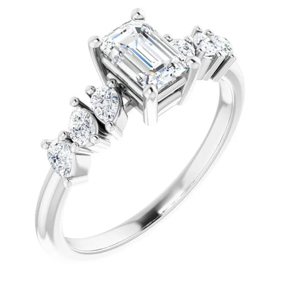 14K White Gold 1.02 CTW Emerald Cut Three-stone Diamond Engagement Ring