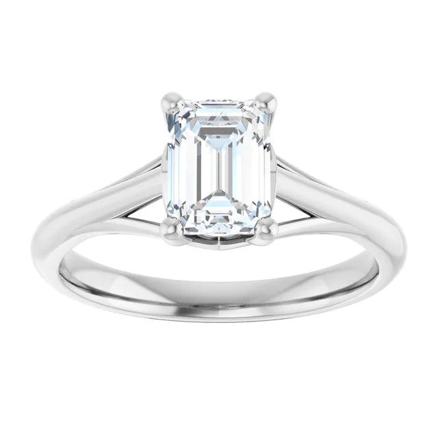 14K White Gold 1.02 CTW Emerald Solitaire Cathedral Lab Grown Diamond Engagement Ring