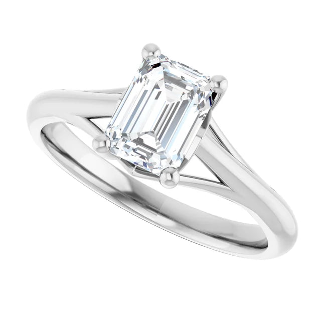 14K White Gold 1.02 CTW Emerald Solitaire Cathedral Lab Grown Diamond Engagement Ring