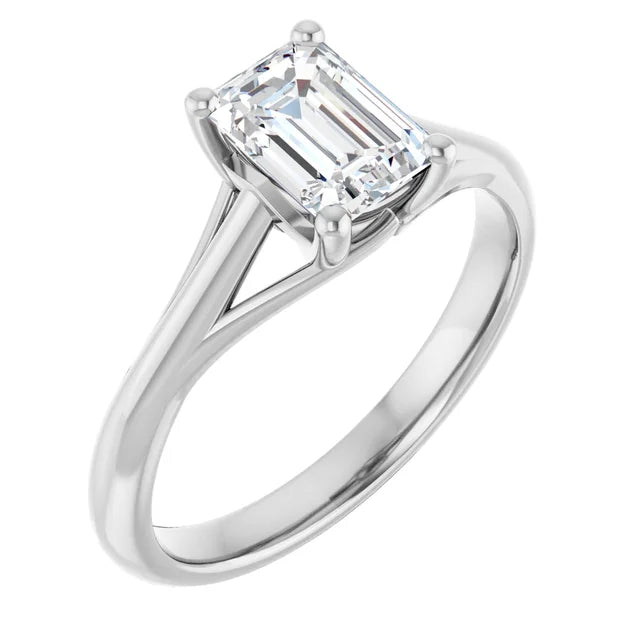 14K White Gold 1.02 CTW Emerald Solitaire Cathedral Lab Grown Diamond Engagement Ring