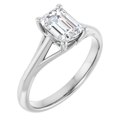 14K White Gold 1.02 CTW Emerald Solitaire Cathedral Lab Grown Diamond Engagement Ring
