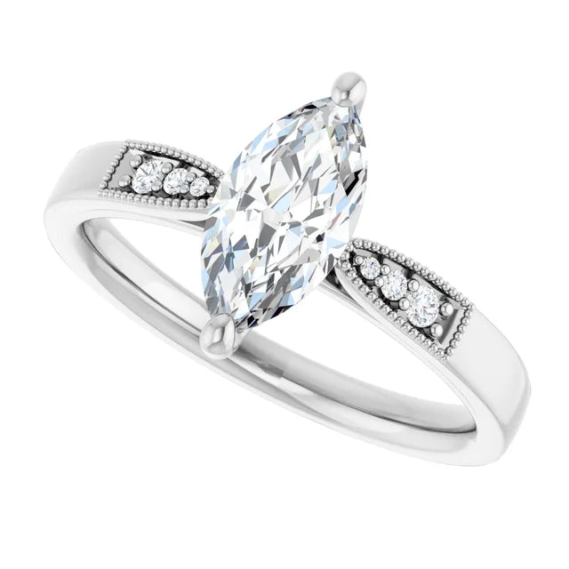 14K White Gold 1.02 CTW Marquise Solitaire Pavé Lab Grown Diamond Engagement Ring