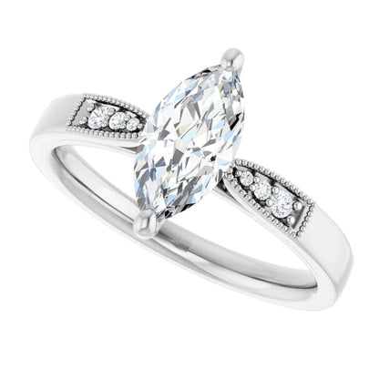 14K White Gold 1.02 CTW Marquise Solitaire Pavé Lab Grown Diamond Engagement Ring
