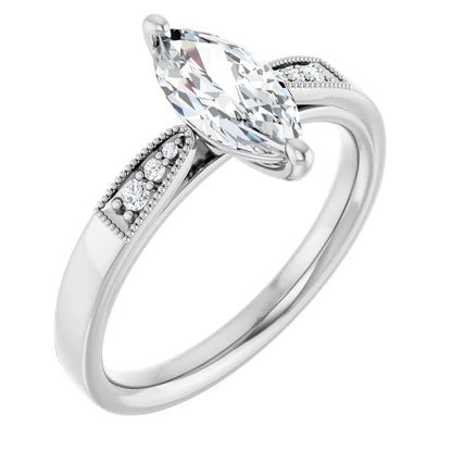 14K White Gold 1.02 CTW Marquise Solitaire Pavé Lab Grown Diamond Engagement Ring