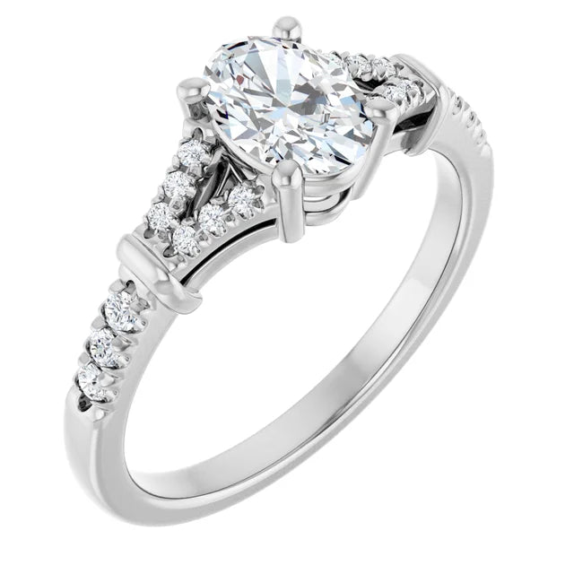 14K White Gold 1.03 CTW Oval Pavé Vintage Gallery Lab Grown Diamond Engagement Ring