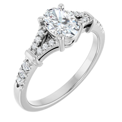 14K White Gold 1.03 CTW Oval Pavé Vintage Gallery Lab Grown Diamond Engagement Ring