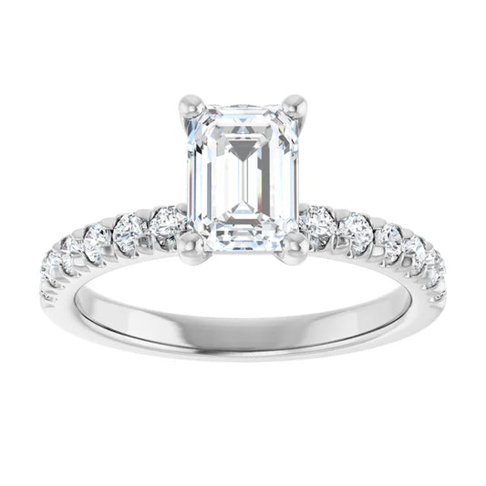 14K White Gold 3.43 CTW Emerald Halo Pavé Diamond Engagement Ring