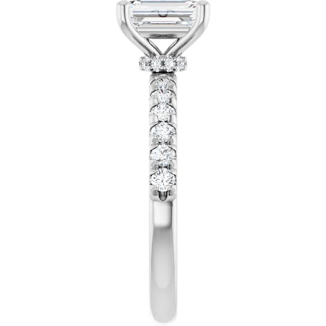 14K White Gold 3.43 CTW Emerald Halo Pavé Diamond Engagement Ring