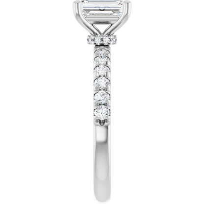14K White Gold 3.43 CTW Emerald Halo Pavé Diamond Engagement Ring